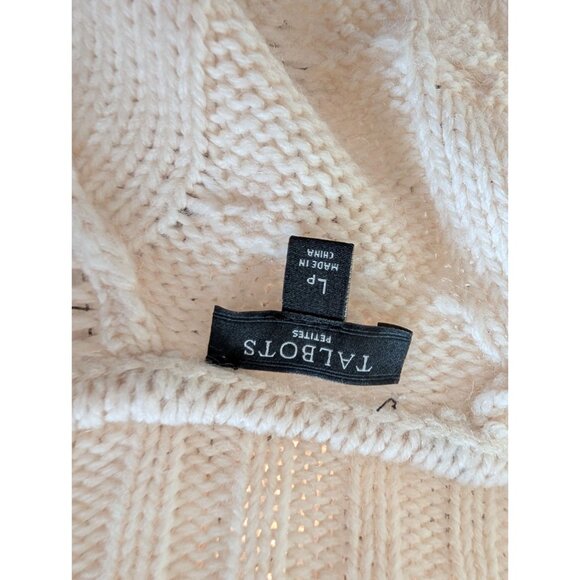 Talbots Petite Womens Open Front Cable Knit Cardigan Sweater Ivory LP Wool Blend - Picture 4 of 5